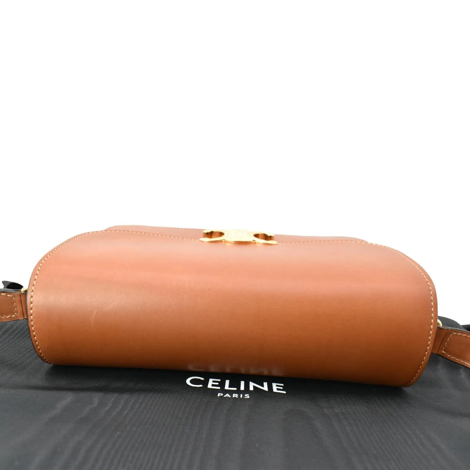CELINE Classique Triomphe Calfskin Leather Shoulder Bag Tan