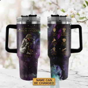 Christianartbag Drinkware, Put On The Full Armor Of God Personalized Tumbler With Handles, Personalized Tumbler With Handles, Tumbler, Christmas Gift, CABDR 01210124.