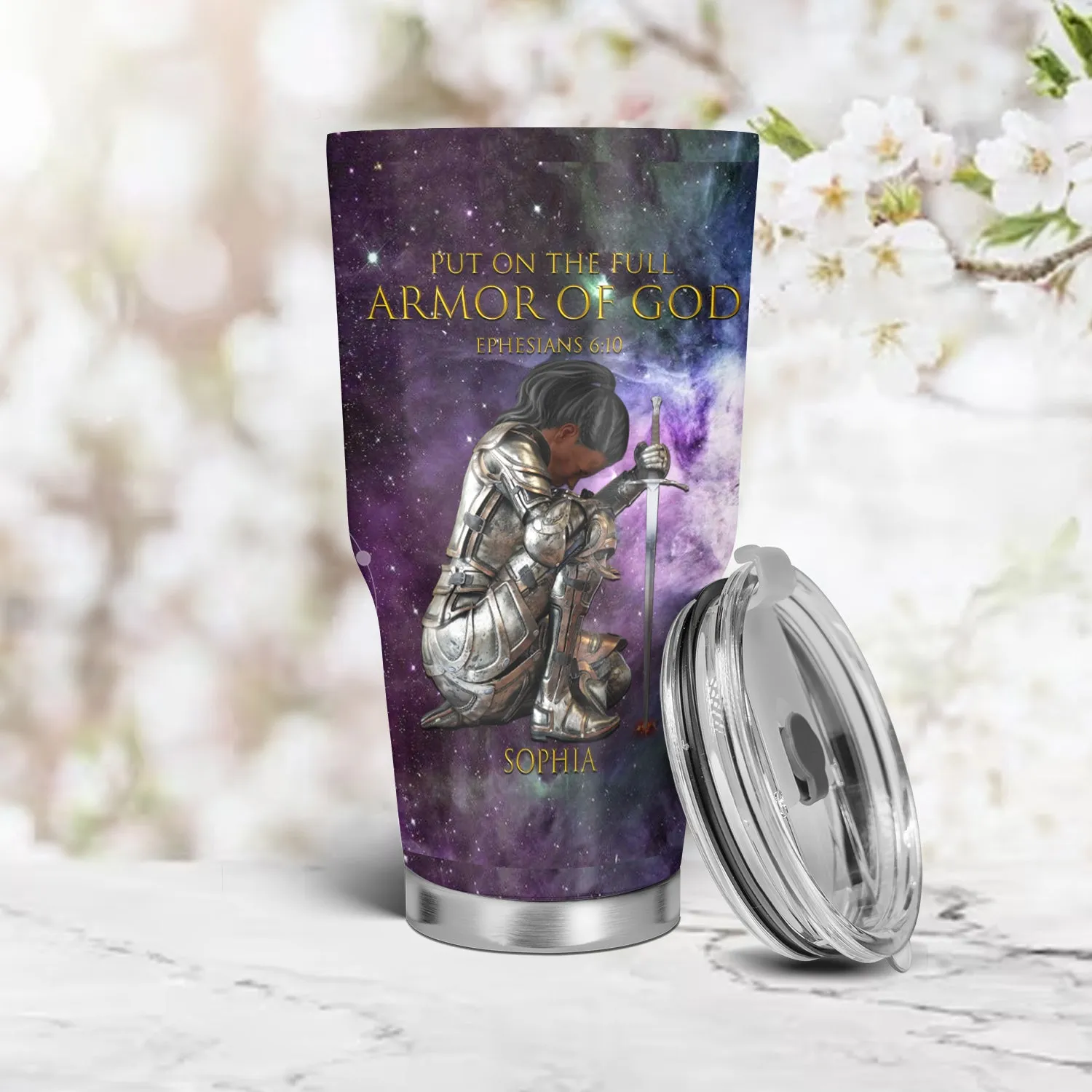 Christianartbag Drinkware, Put On The Full Armor Of God Personalized Tumbler With Handles, Personalized Tumbler With Handles, Tumbler, Christmas Gift, CABDR 01210124.