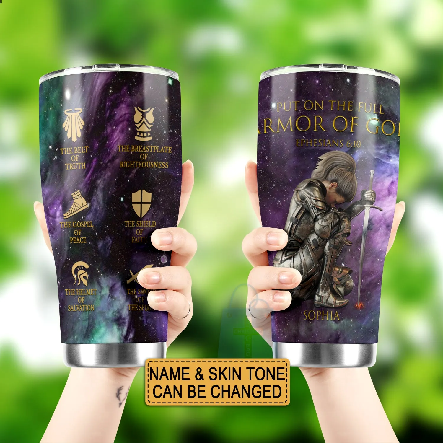 Christianartbag Drinkware, Put On The Full Armor Of God Personalized Tumbler With Handles, Personalized Tumbler With Handles, Tumbler, Christmas Gift, CABDR 01210124.