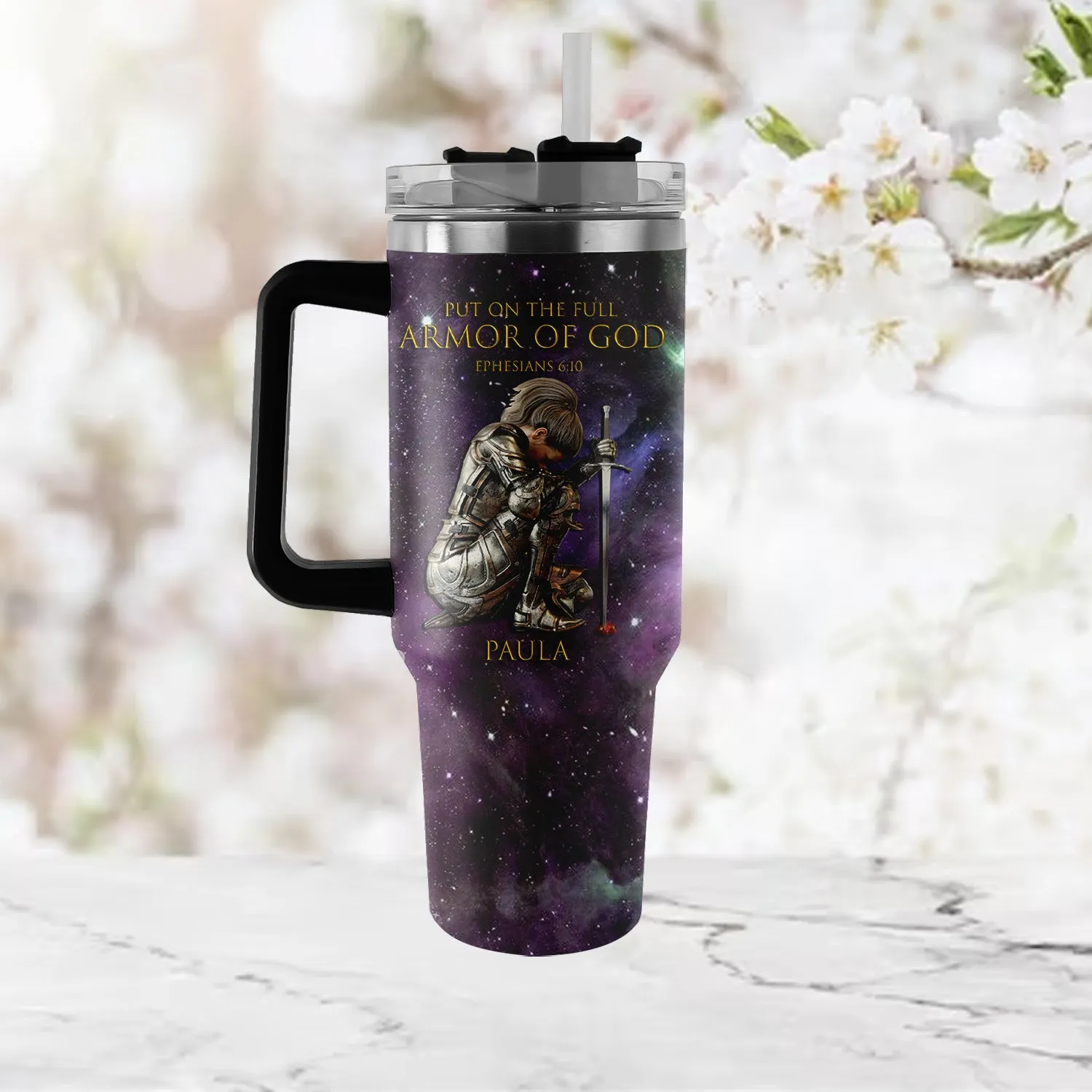Christianartbag Drinkware, Put On The Full Armor Of God Personalized Tumbler With Handles, Personalized Tumbler With Handles, Tumbler, Christmas Gift, CABDR 01210124.
