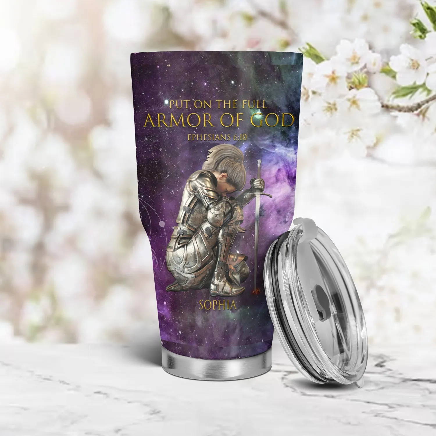 Christianartbag Drinkware, Put On The Full Armor Of God Personalized Tumbler With Handles, Personalized Tumbler With Handles, Tumbler, Christmas Gift, CABDR 01210124.