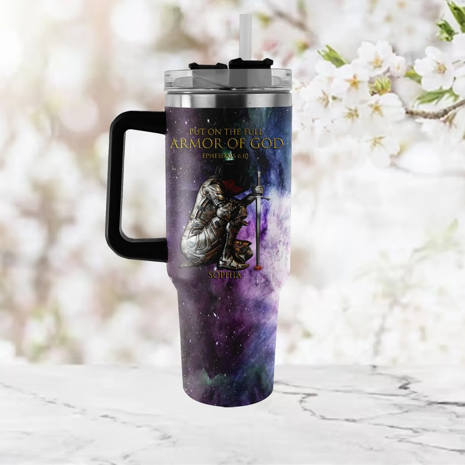 Christianartbag Drinkware, Put On The Full Armor Of God Personalized Tumbler With Handles, Personalized Tumbler With Handles, Tumbler, Christmas Gift, CABDR 01210124.