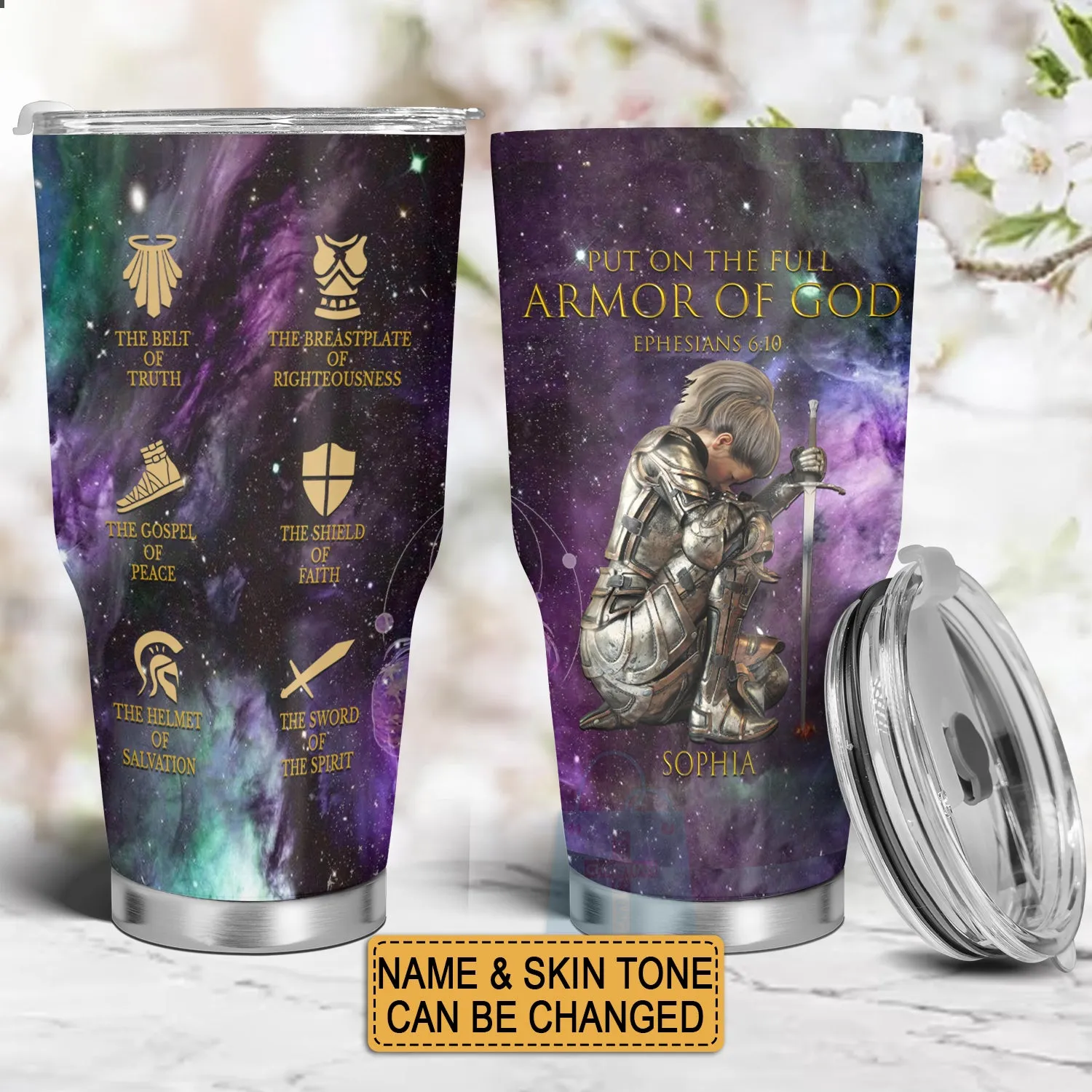 Christianartbag Drinkware, Put On The Full Armor Of God Personalized Tumbler With Handles, Personalized Tumbler With Handles, Tumbler, Christmas Gift, CABDR 01210124.