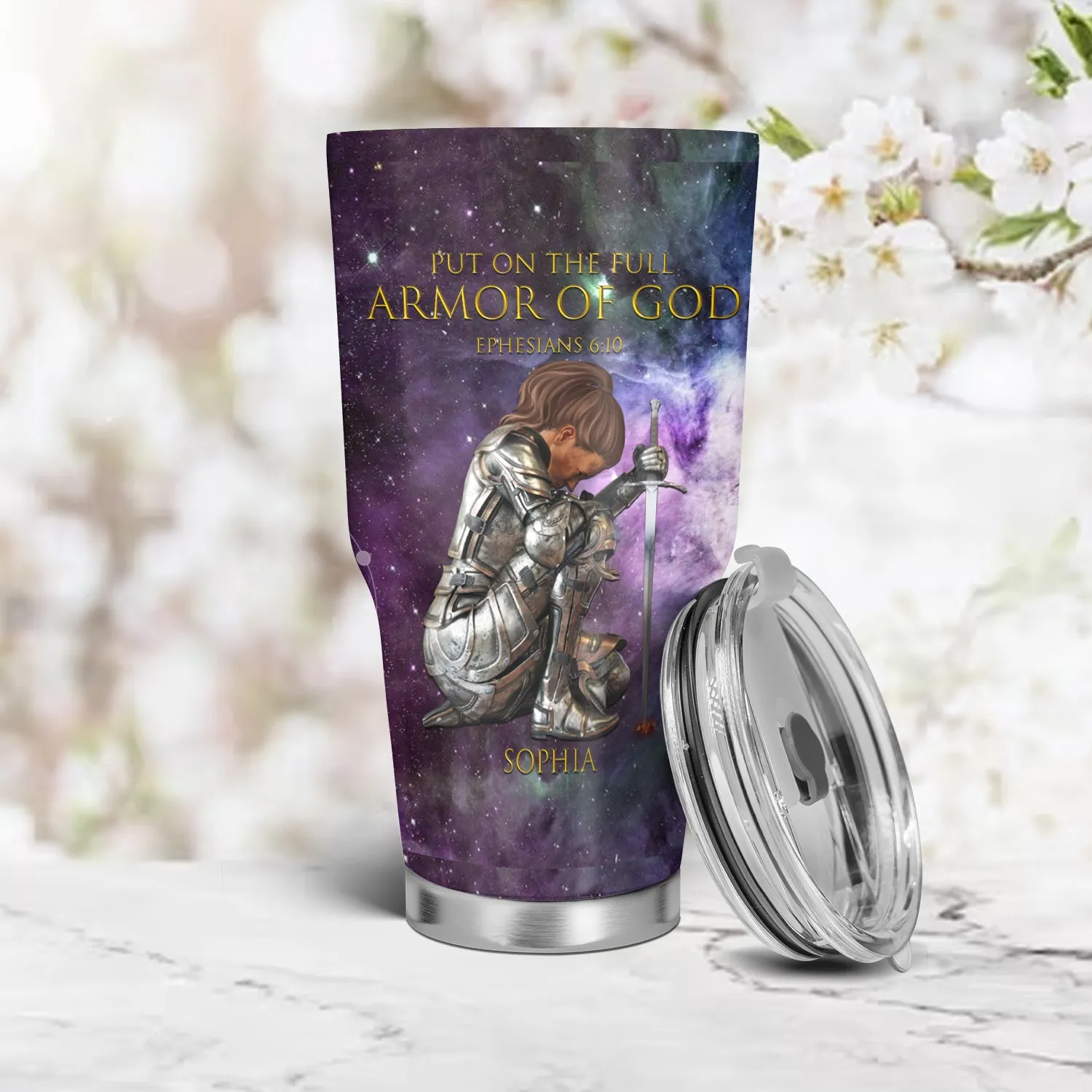 Christianartbag Drinkware, Put On The Full Armor Of God Personalized Tumbler With Handles, Personalized Tumbler With Handles, Tumbler, Christmas Gift, CABDR 01210124.