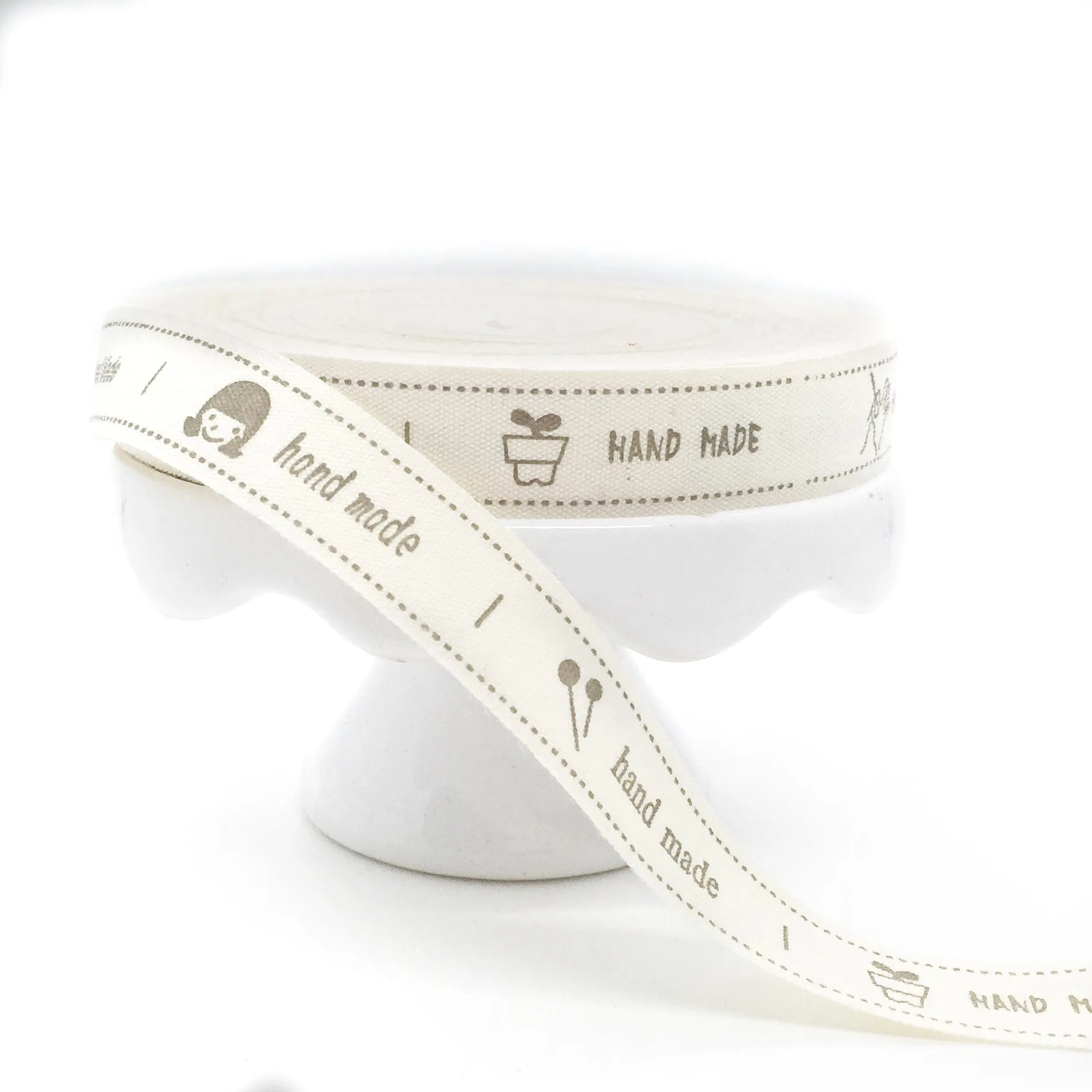 Cotton Handmade Labels in Brown Script with Images