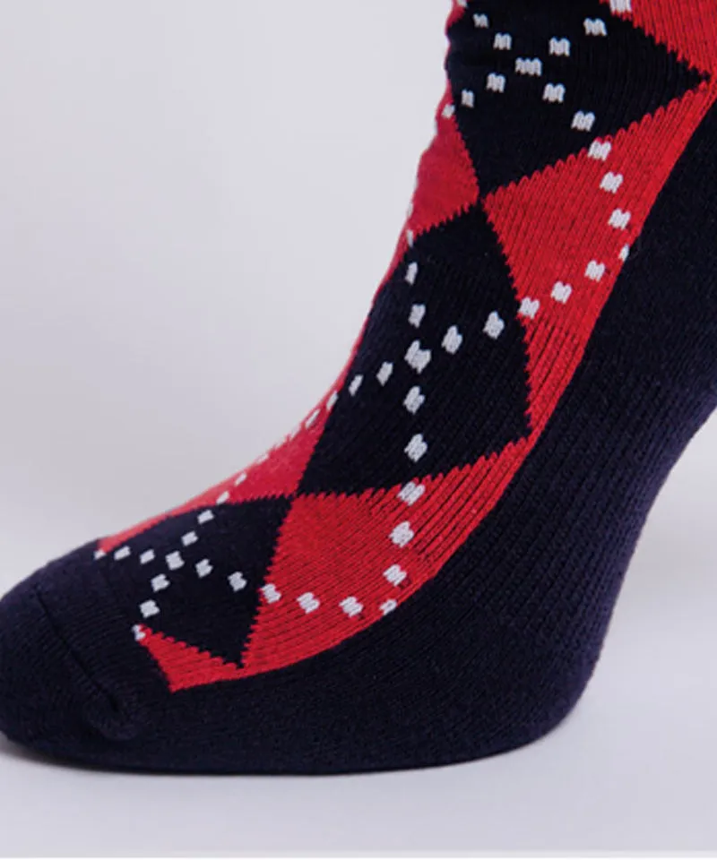 CREVE NINE: Argyle Middle Socks - Red