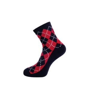 CREVE NINE: Argyle Middle Socks - Red