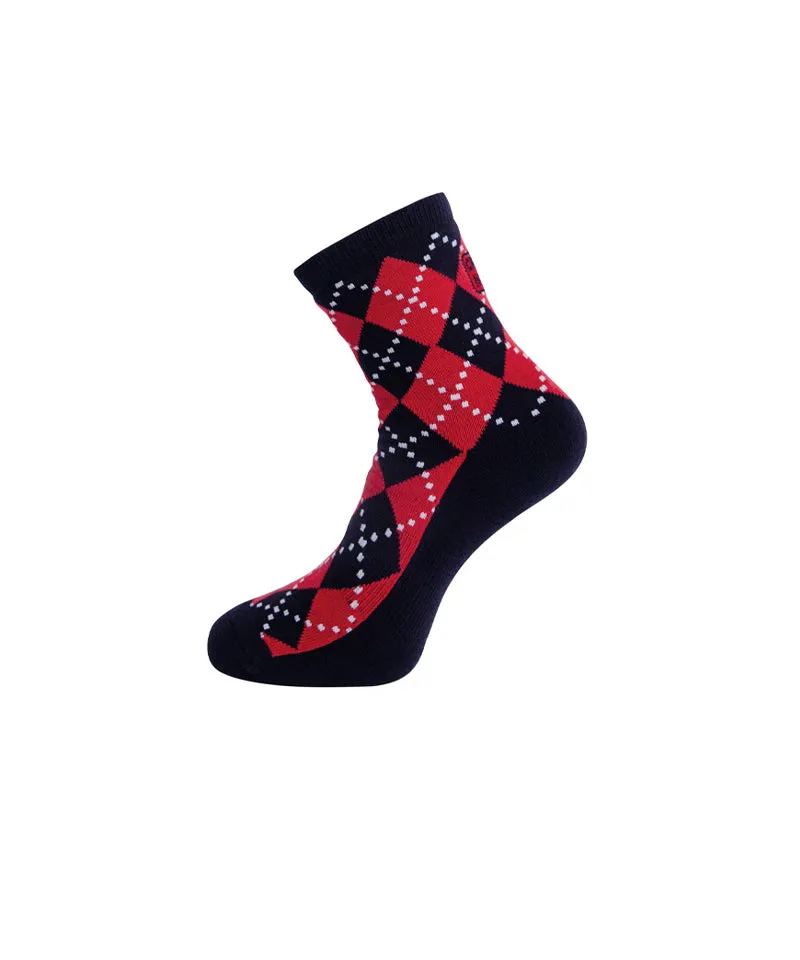 CREVE NINE: Argyle Middle Socks - Red