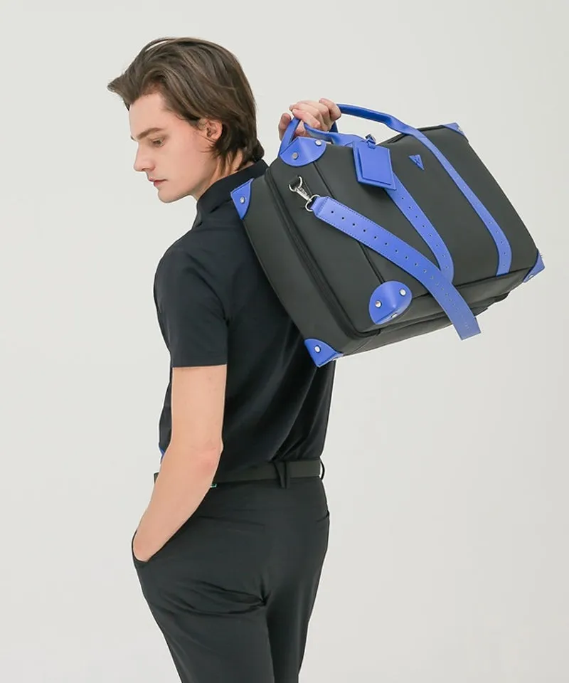 CREVE NINE:  Product Name Symbol Punching Boston Bag - Black Blue