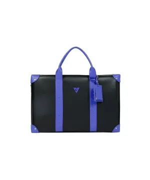 CREVE NINE:  Product Name Symbol Punching Boston Bag - Black Blue