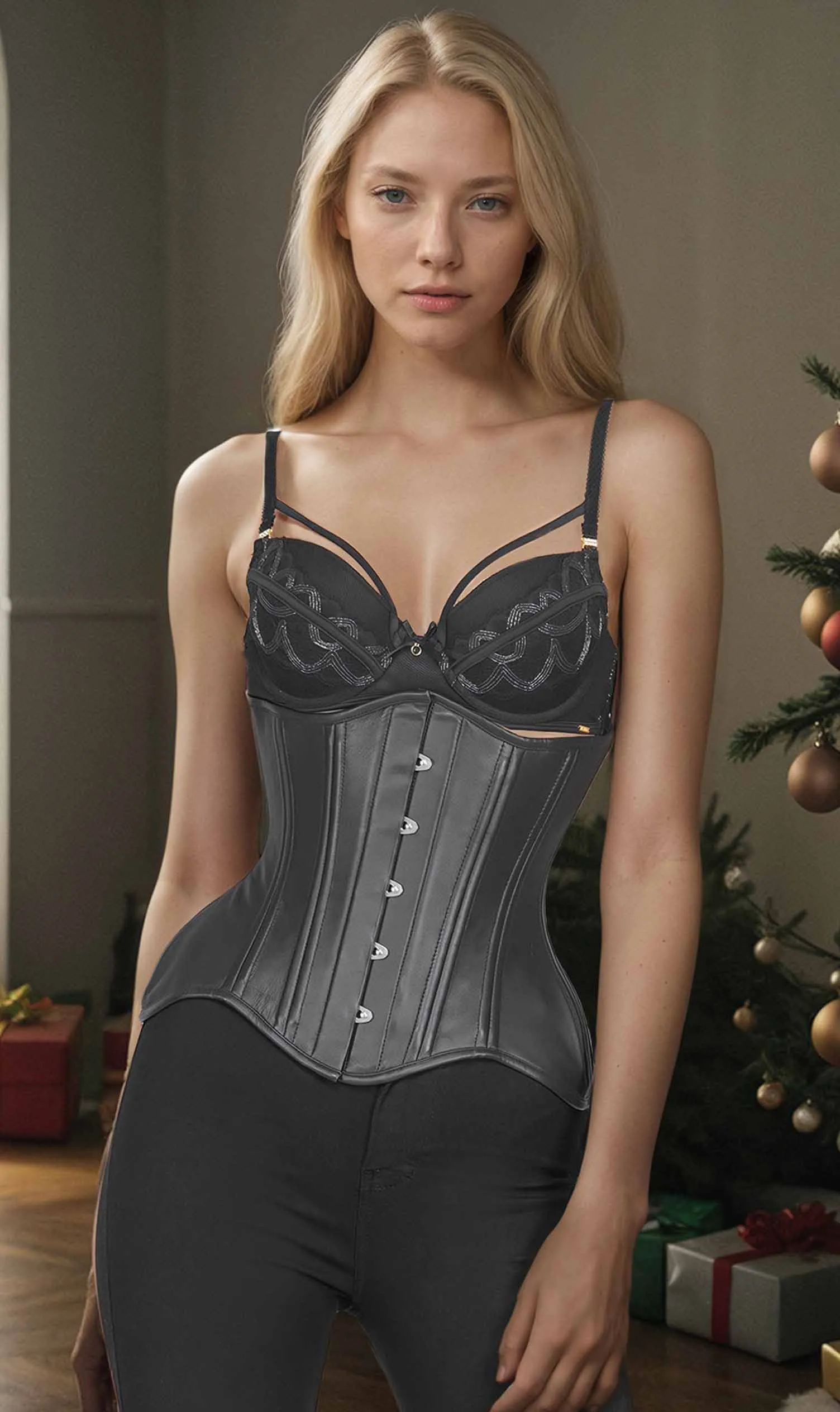Curvy Black Faux Leather Waist Trainer Corset