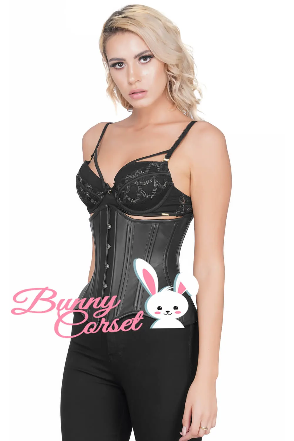 Curvy Black Faux Leather Waist Trainer Corset