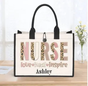 Custom Nurse Burlap Tote Bag