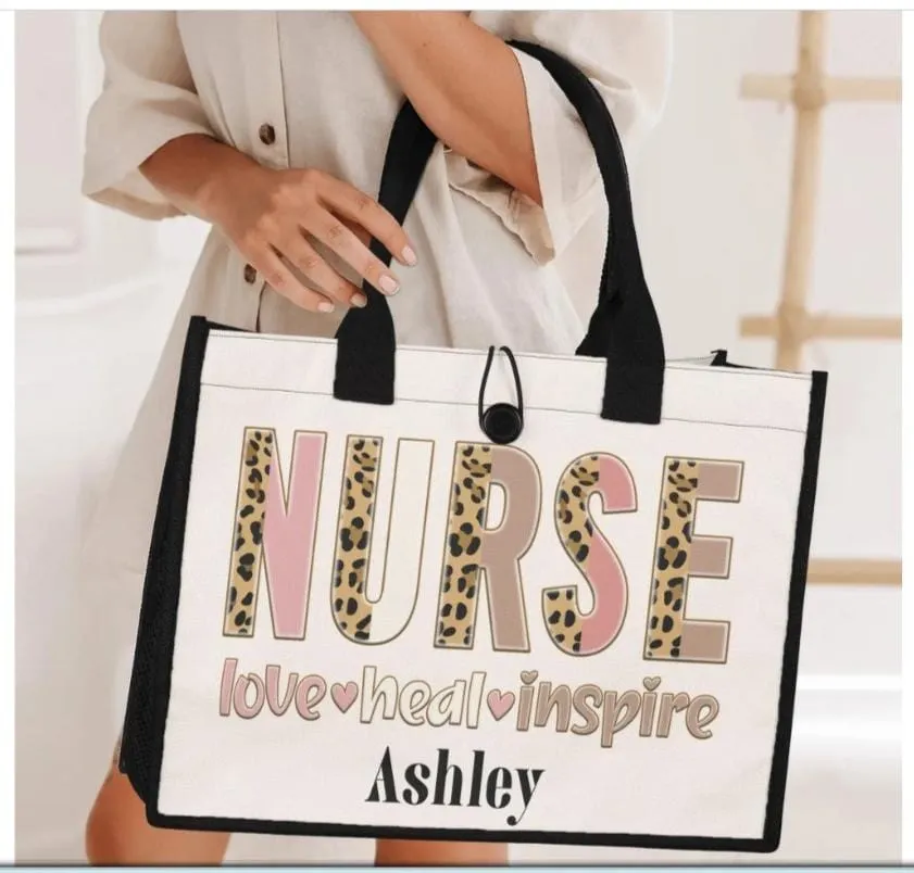Custom Nurse Burlap Tote Bag