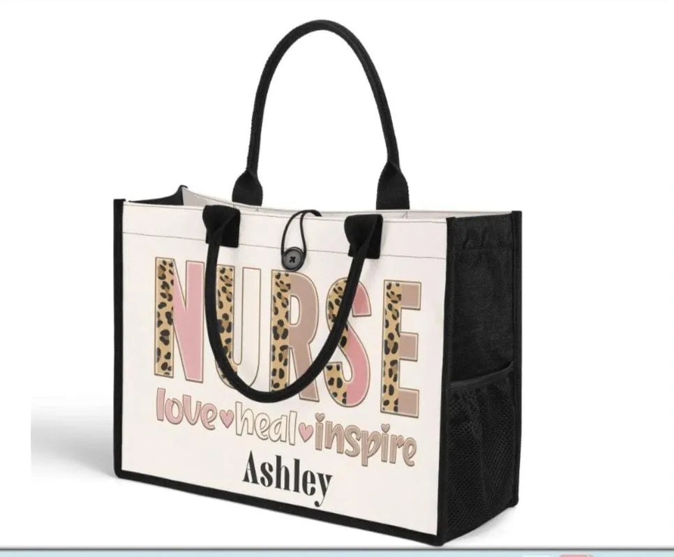 Custom Nurse Burlap Tote Bag
