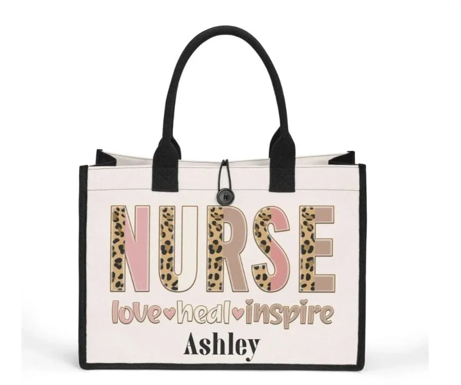 Custom Nurse Burlap Tote Bag