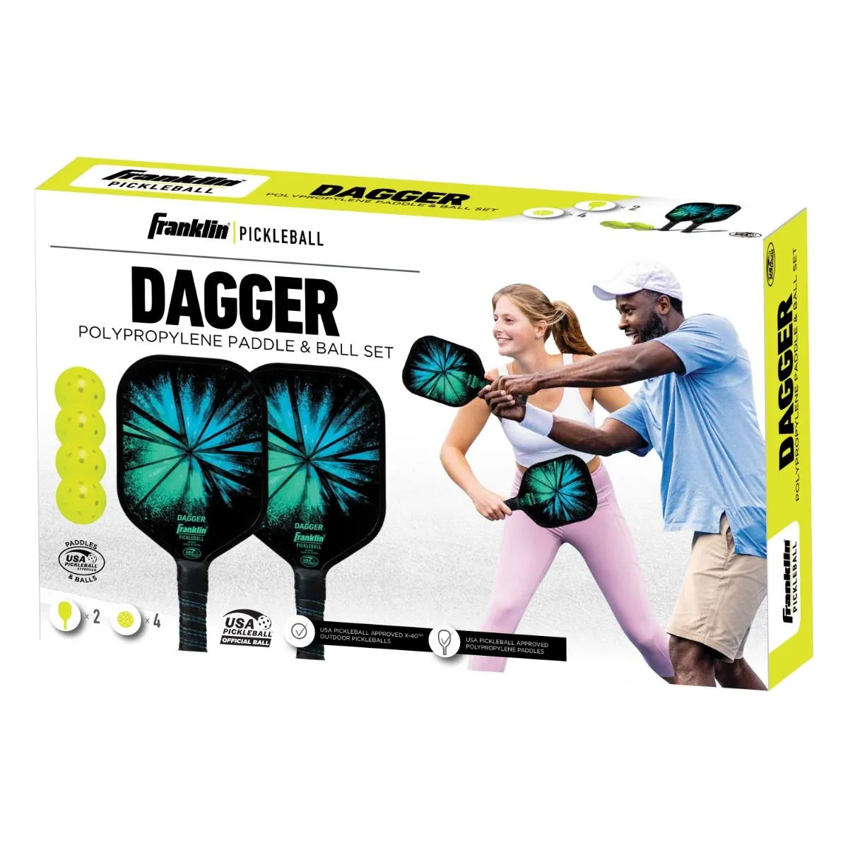 Dagger Fiberglass Pickleball Paddles and Balls - 2 Player Set