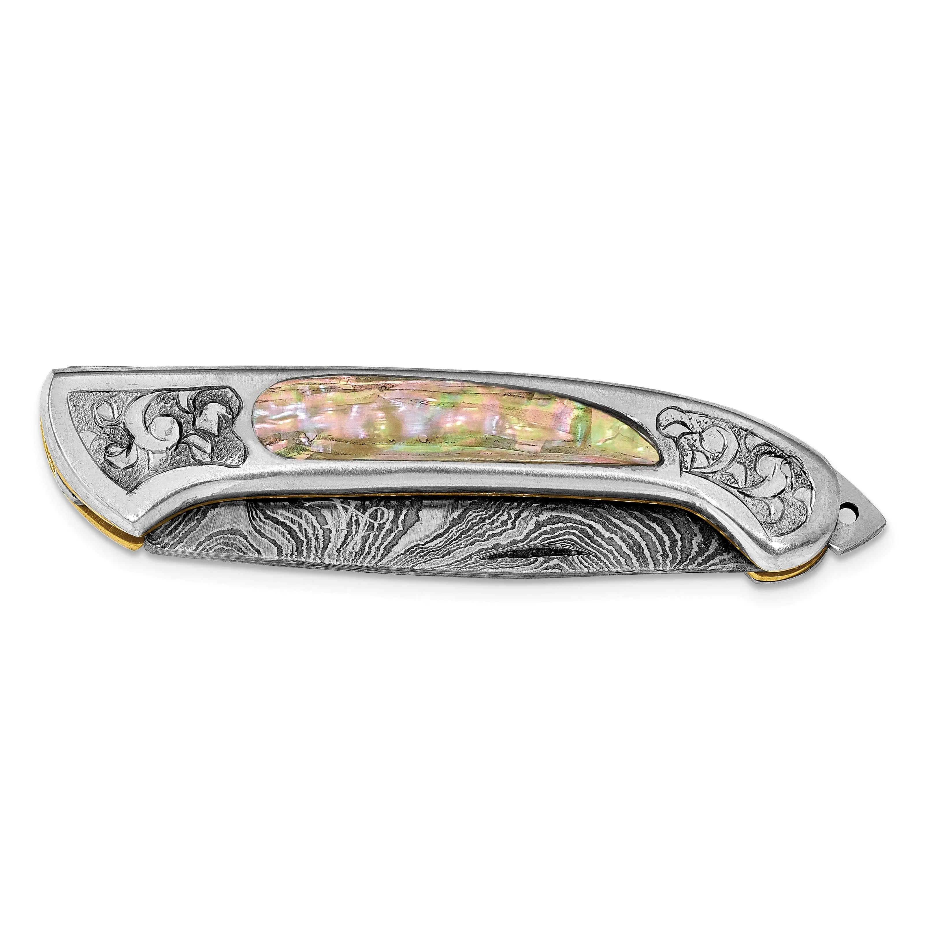 Damascus Steel 256 Layer Folding Blade Abalone Handle Knife