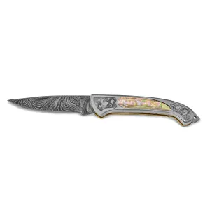 Damascus Steel 256 Layer Folding Blade Abalone Handle Knife
