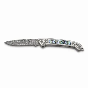 Damascus Steel 256 Layer Folding Blade Abalone Inlay Handle Knife
