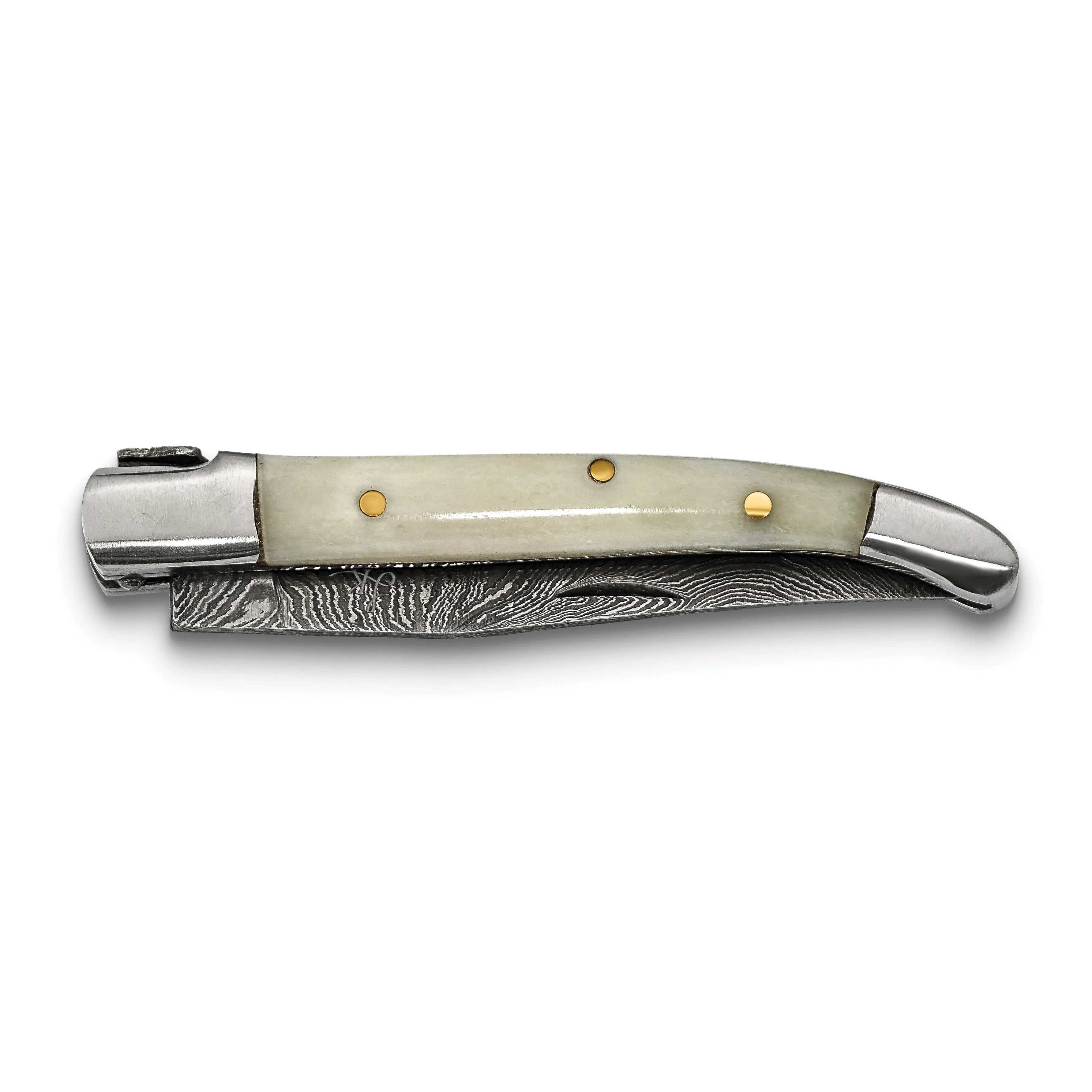 Damascus Steel 256 Layer Folding Blade Camel Bone Handle Knife