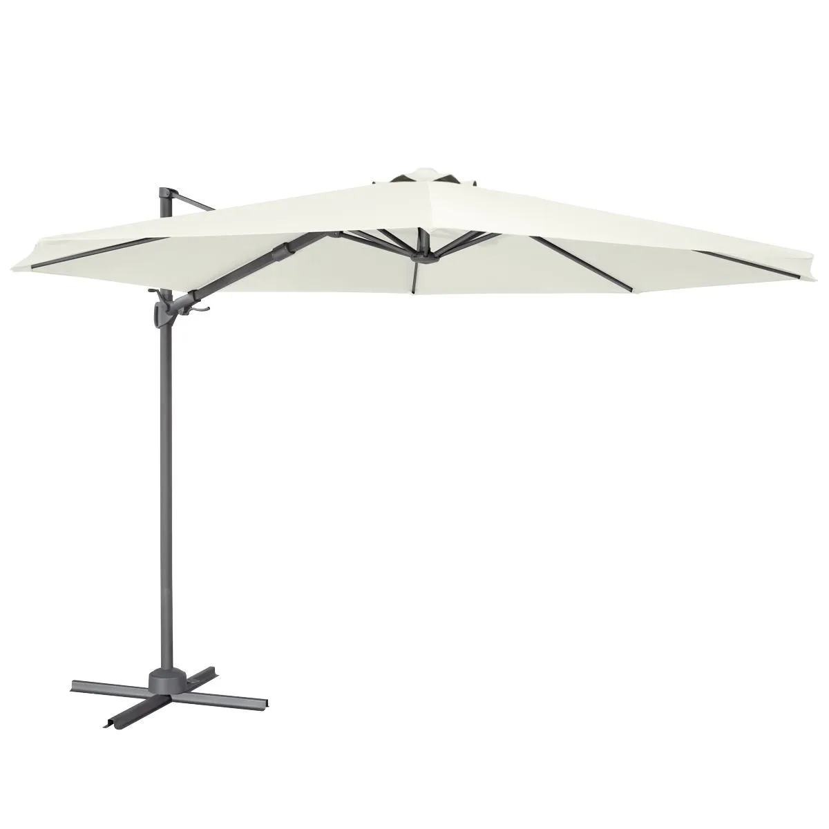 Dellonda Ø3m Garden/Patio Cantilever Parasol/Umbrella with Crank Handle, 360° Rotation, Tilt and Cover, Cream