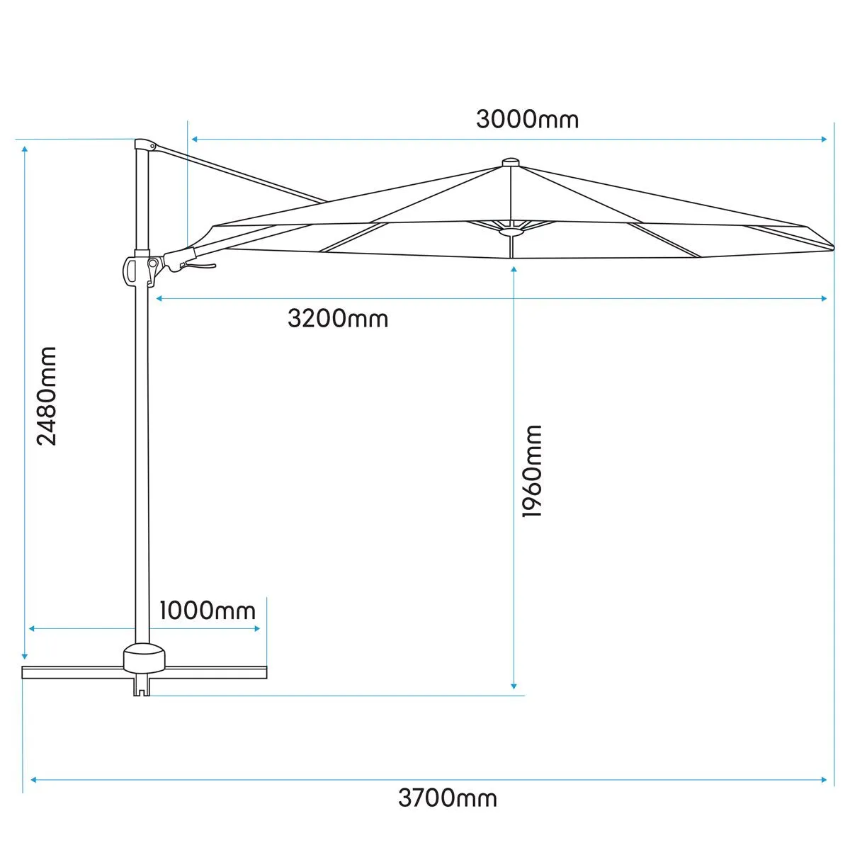 Dellonda Ø3m Garden/Patio Cantilever Parasol/Umbrella with Crank Handle, 360° Rotation, Tilt and Cover, Cream