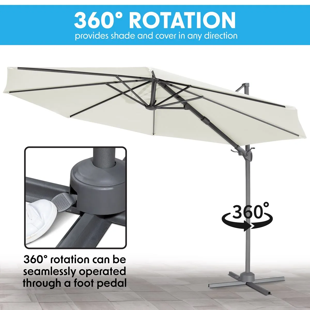 Dellonda Ø3m Garden/Patio Cantilever Parasol/Umbrella with Crank Handle, 360° Rotation, Tilt and Cover, Cream