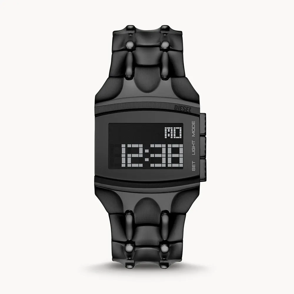 DIESEL CROCO DIGI DIGITAL BLACK-TONE STAINLESS STEEL WATCH