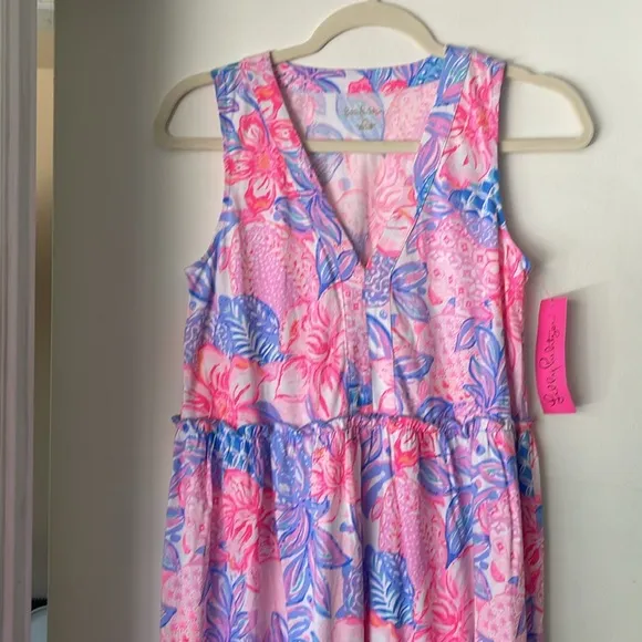 EASTER SALE! NWT Lilly Pulitzer 🔥Lorina V-Neck Ruffle Pink Isle Snappy Turtle