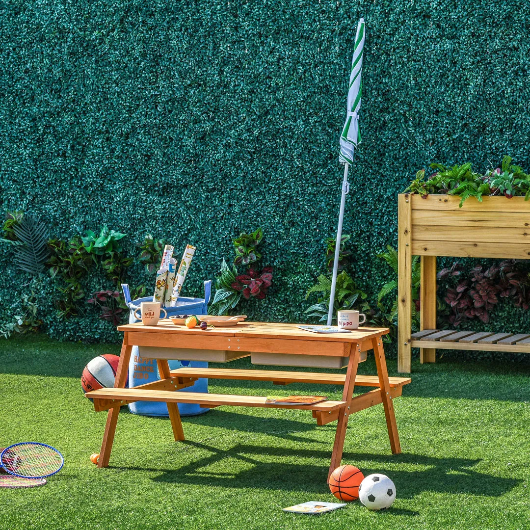 Elazer Kids Solid Wood Rectangular Outdoor Table and Bench Isabelle & Max™