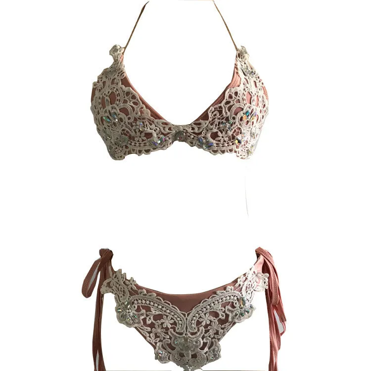 Embroidery Parted Strap Bikini