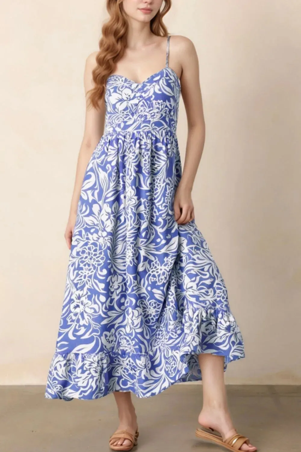 Floral Print Spaghetti Strap High Waist Dress