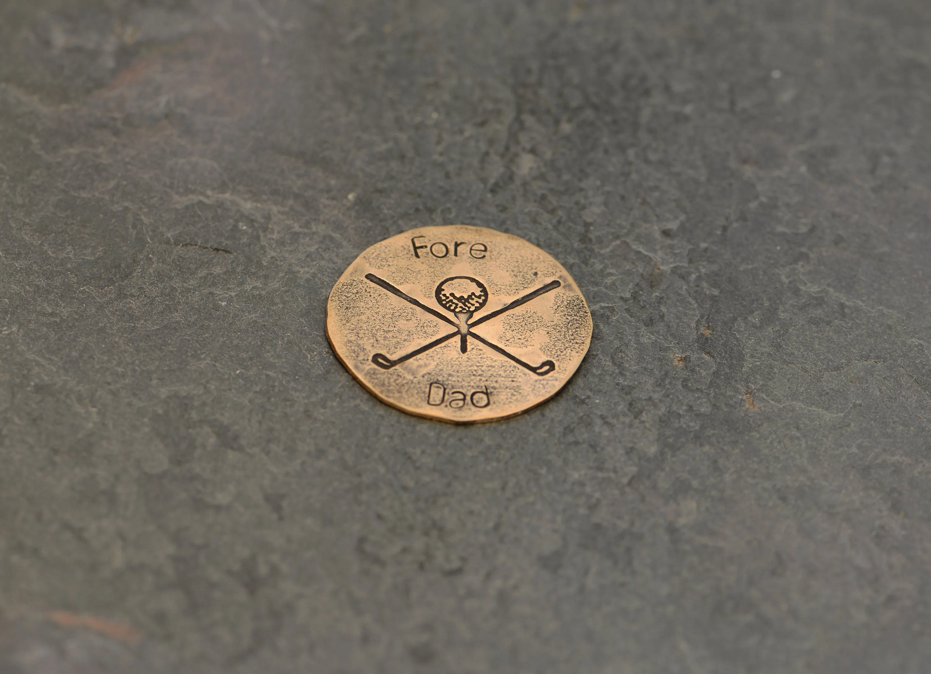 Fore Dad Bronze Golf Ball Marker with Rustic Tee Design for Dads and Father’s Day