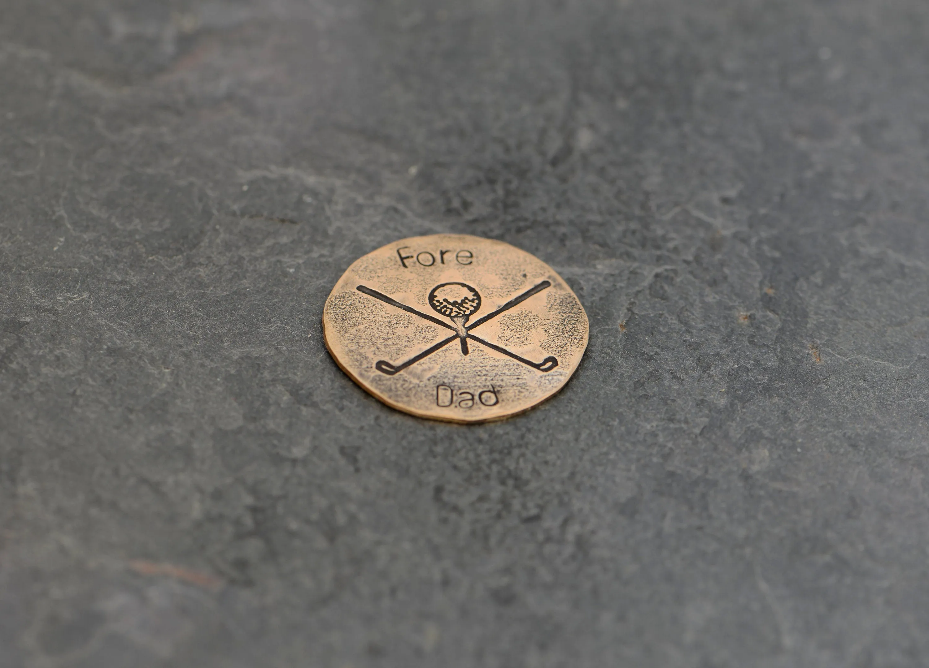 Fore Dad Bronze Golf Ball Marker with Rustic Tee Design for Dads and Father’s Day