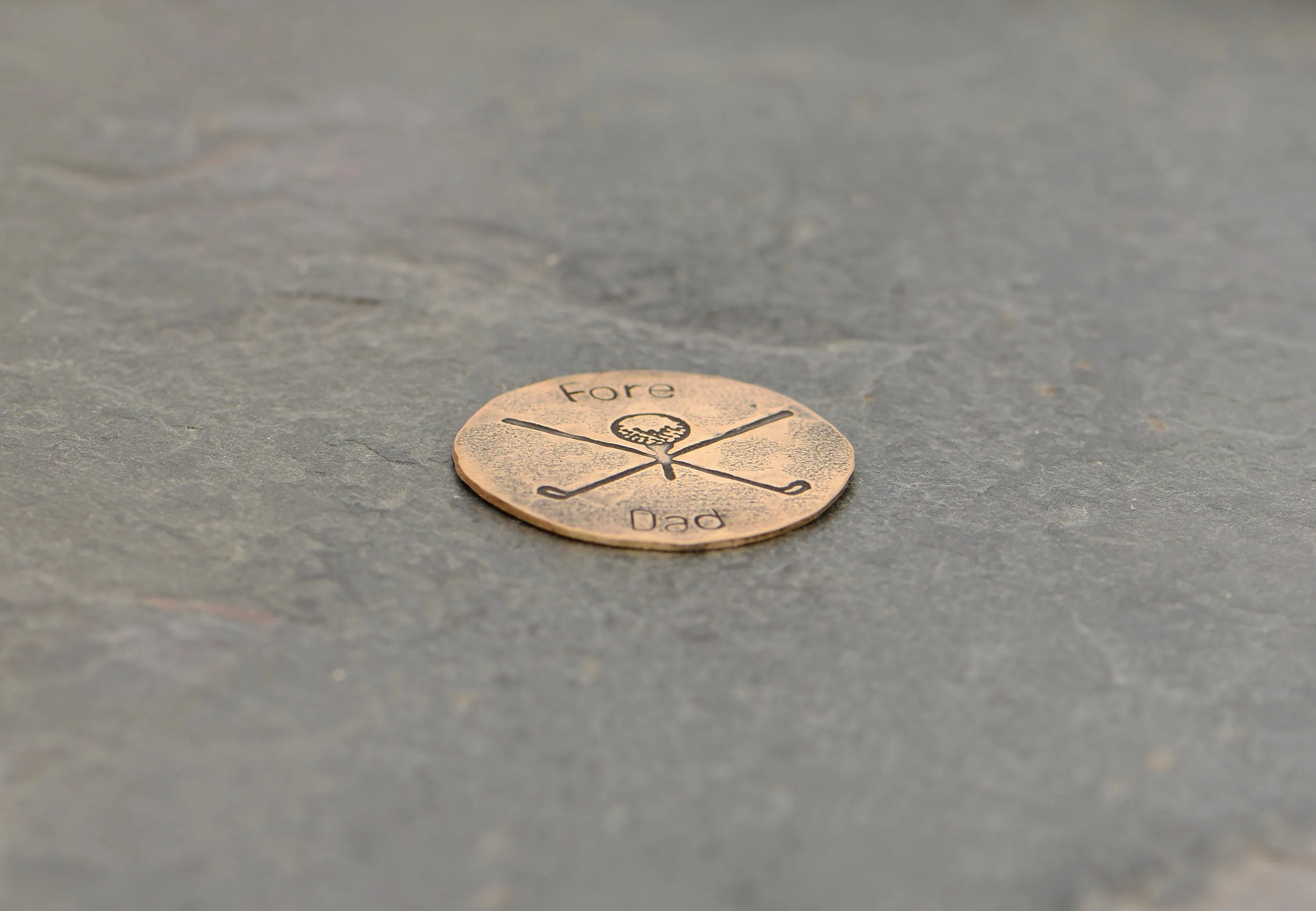 Fore Dad Bronze Golf Ball Marker with Rustic Tee Design for Dads and Father’s Day