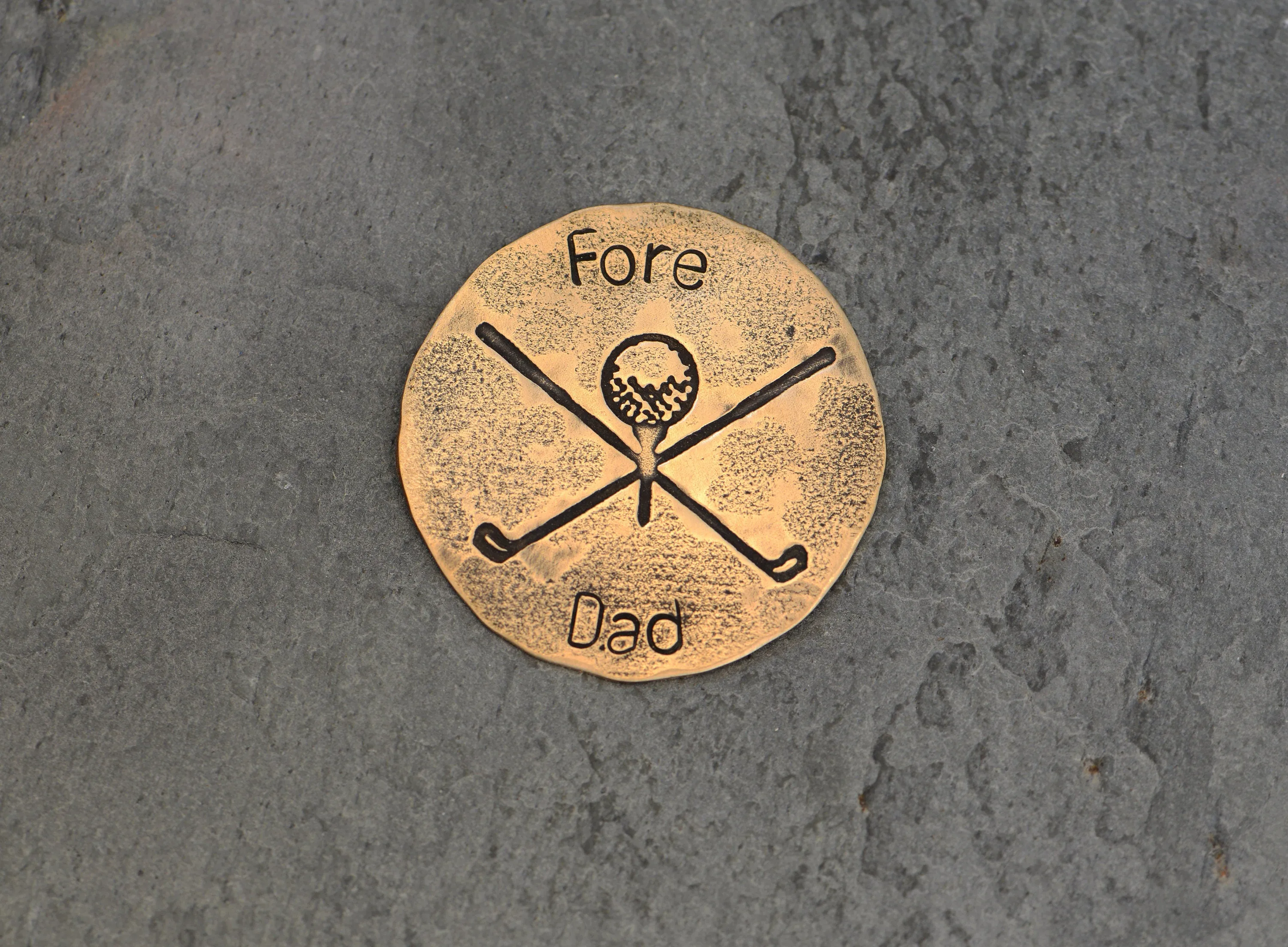 Fore Dad Bronze Golf Ball Marker with Rustic Tee Design for Dads and Father’s Day