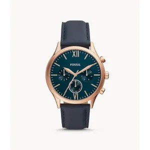 Fossil Analog Men's Watch Gold Plated Leather Strap - BQ2412