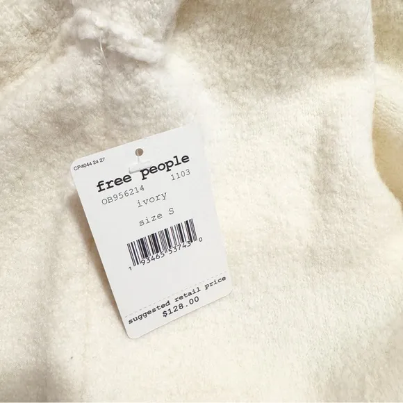 Free People Echo Beach Knit Fold Over Cowl Neck Sweater IVORY