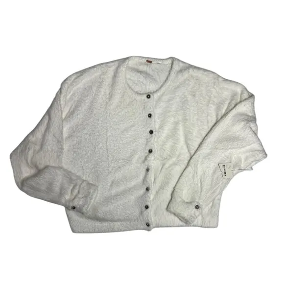 Free People FP White Fuzzy Cardigan Sweater Size Medium NWT