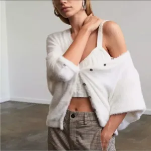 Free People FP White Fuzzy Cardigan Sweater Size Medium NWT