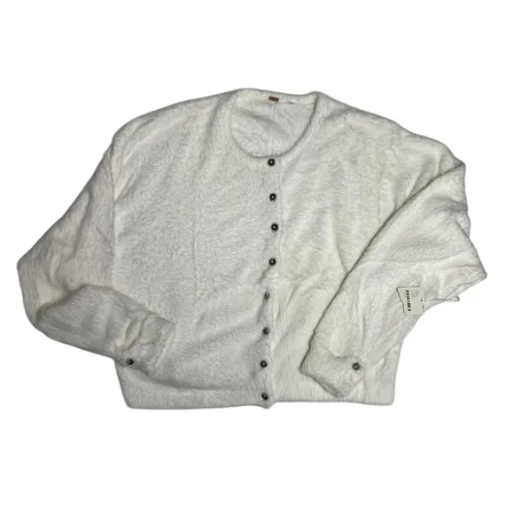 Free People FP White Fuzzy Cardigan Sweater Size Medium NWT