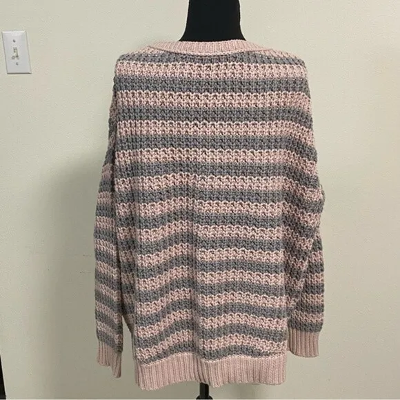 Free People Sweater Women’s Size Medium Pink Gray At The Beach Striped Sweater