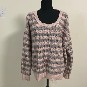 Free People Sweater Women’s Size Medium Pink Gray At The Beach Striped Sweater