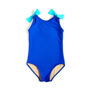 Girl’s Tie-Shoulder One-Piece Swimsuit Cabana Blue   Turquoise