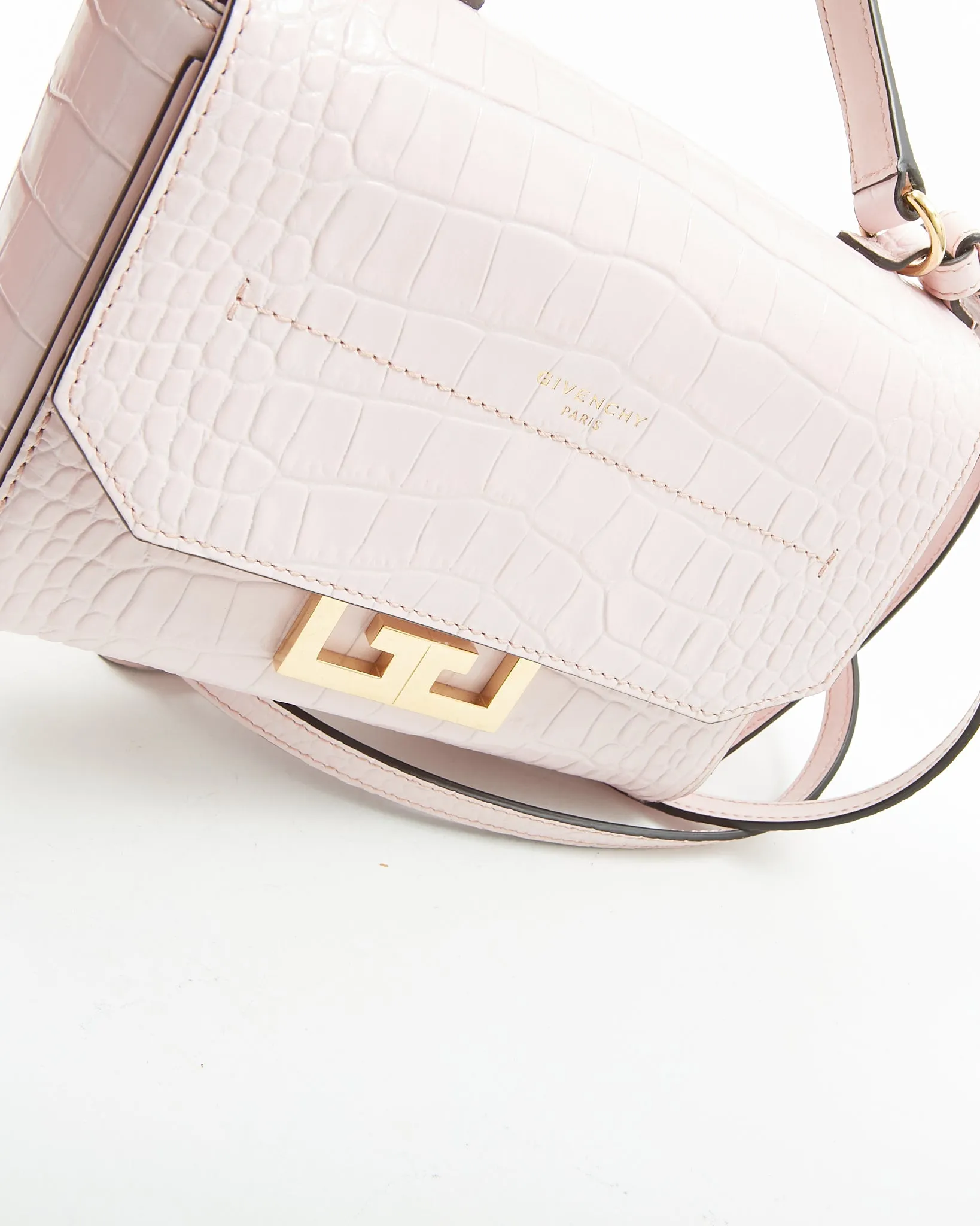 Givenchy Pink Croc Embossed Eden Handle Crossbody Bag