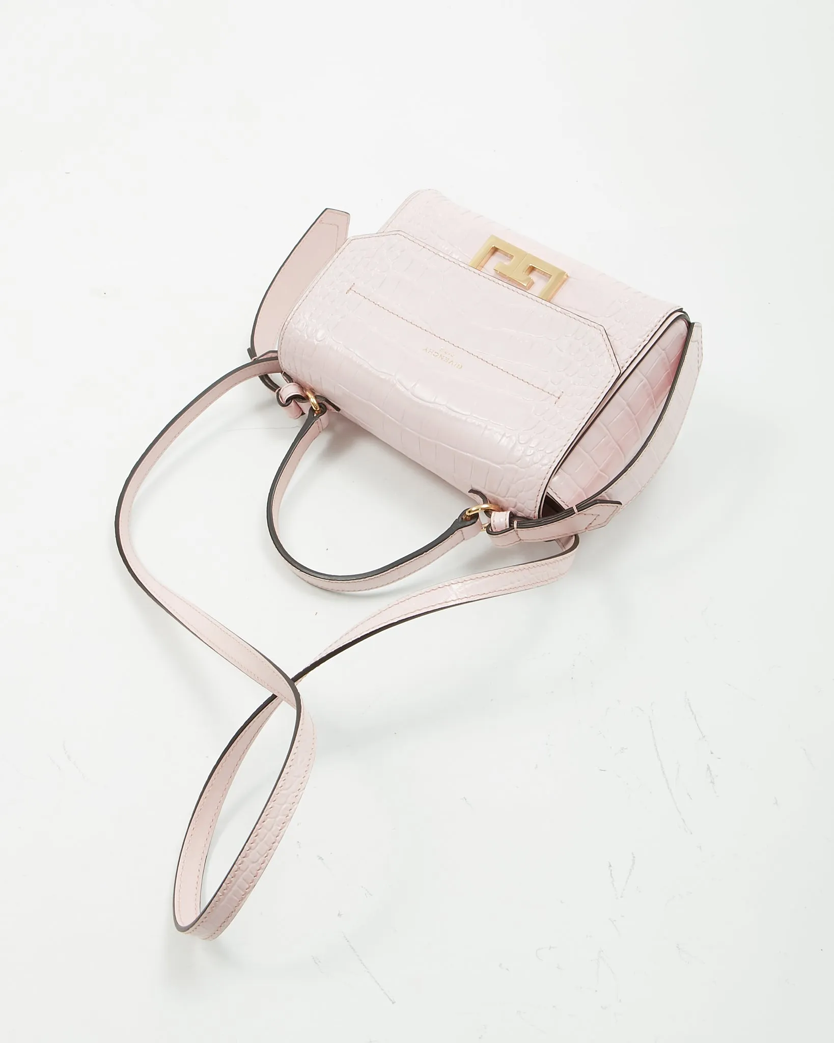 Givenchy Pink Croc Embossed Eden Handle Crossbody Bag