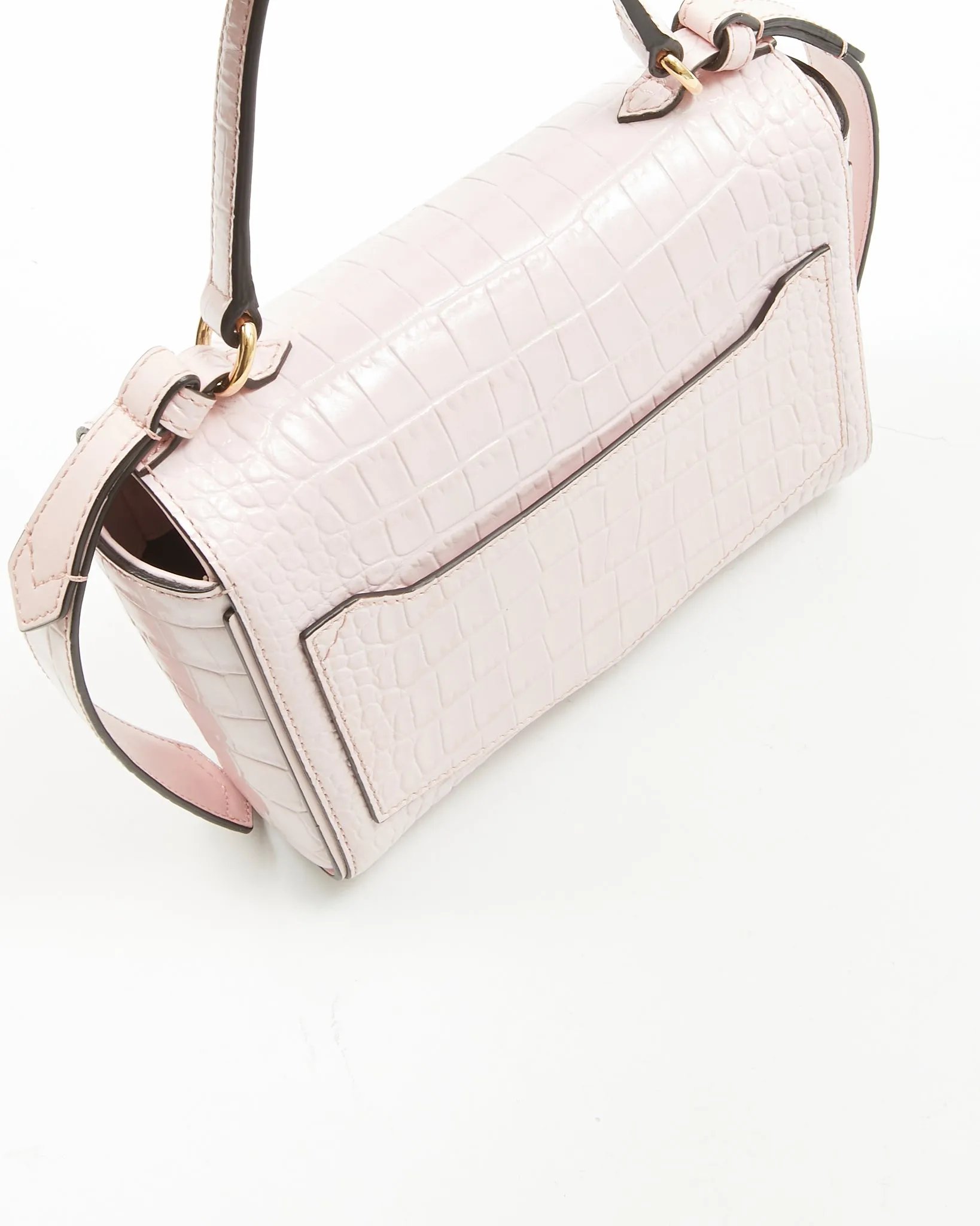 Givenchy Pink Croc Embossed Eden Handle Crossbody Bag