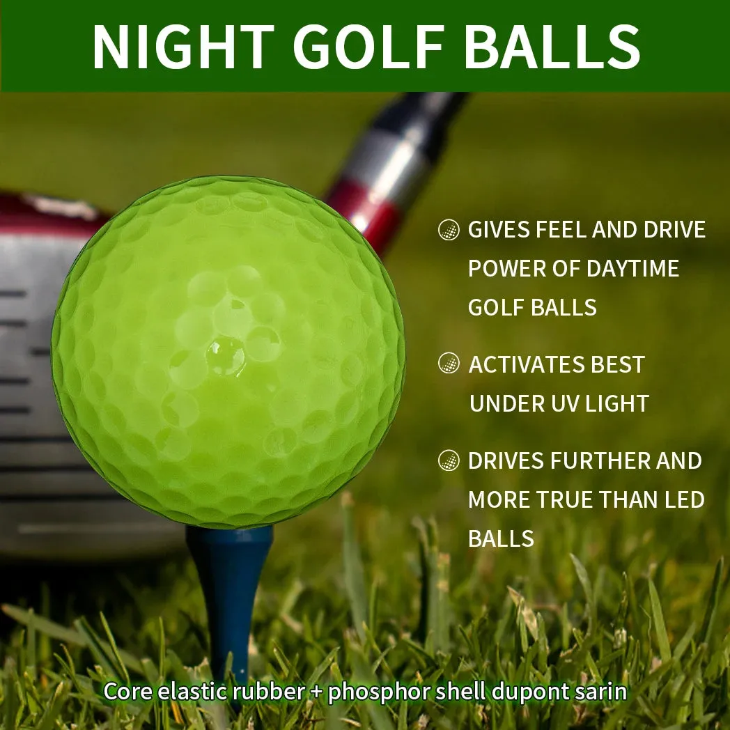Glow Golf Balls for Night Sports Tournament Fluorescent Glow In The Dark Long Lasting Bright Luminous Night Golf Ball